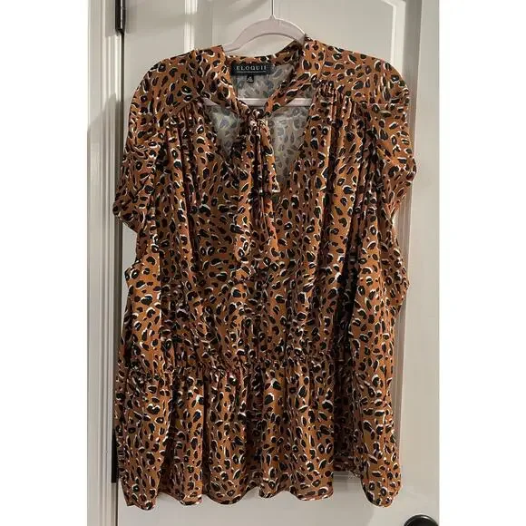 Eloquii ruched puff sleeve v neck with tie blouse EUC 20W - Picture 2 of 6